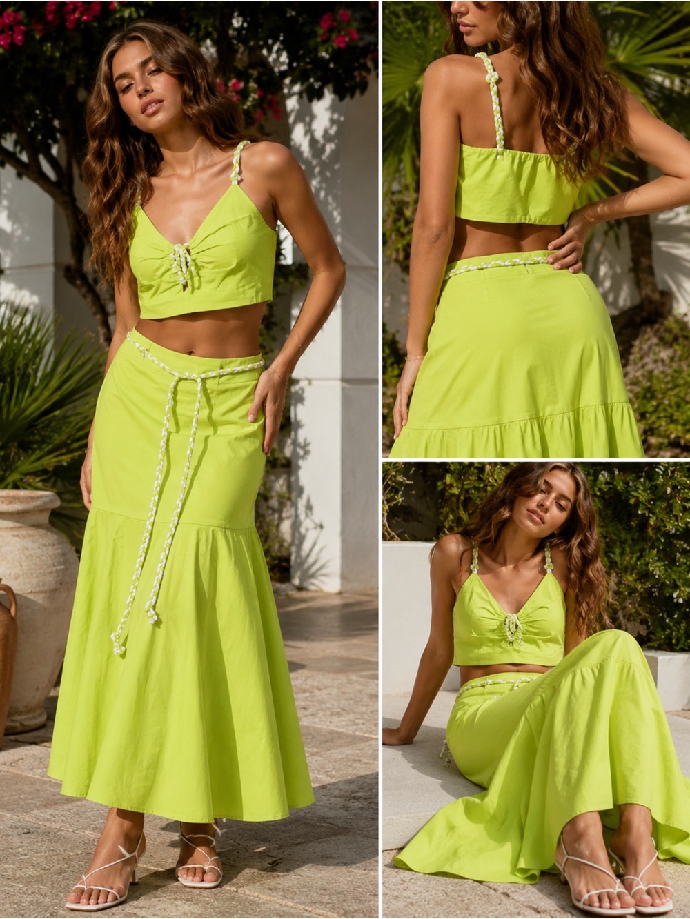 Lime Green Two-Piece Skirt Set